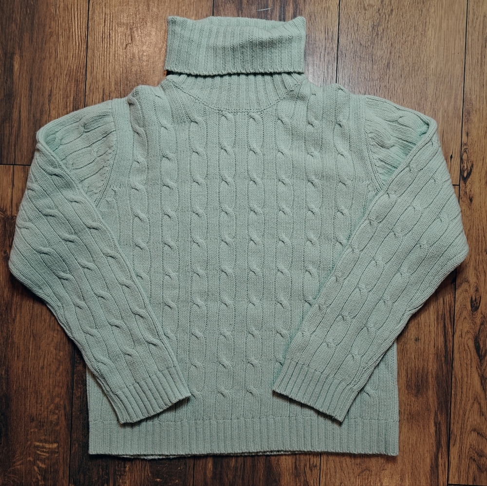 VTG Gap Lambs Wool Cable Knit Turtleneck Sweater Pale Green Women's Large Preppy